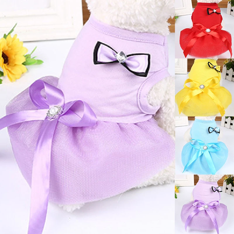 Cute Cool Breathable Dog Dress Crystal Bowknot Dog Skirt Pet Clothes For Small Dogs Summer Sweet Princess Dress Plus Size XS-2XL