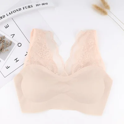 Queenral Бесшовные бюстгальтеры для женщин нижнее белье отжимать Bralette BH беспроводной бюстгальтер s m l xl сексуальное кружевное белье - Цвет: skin