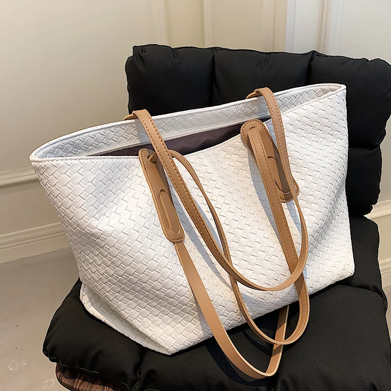 

Classical Weave Designer PU Leather High Capacity Handbag for Women 2021 Brand Lady Travel Shopper Tote Shoulder Shopping Bag