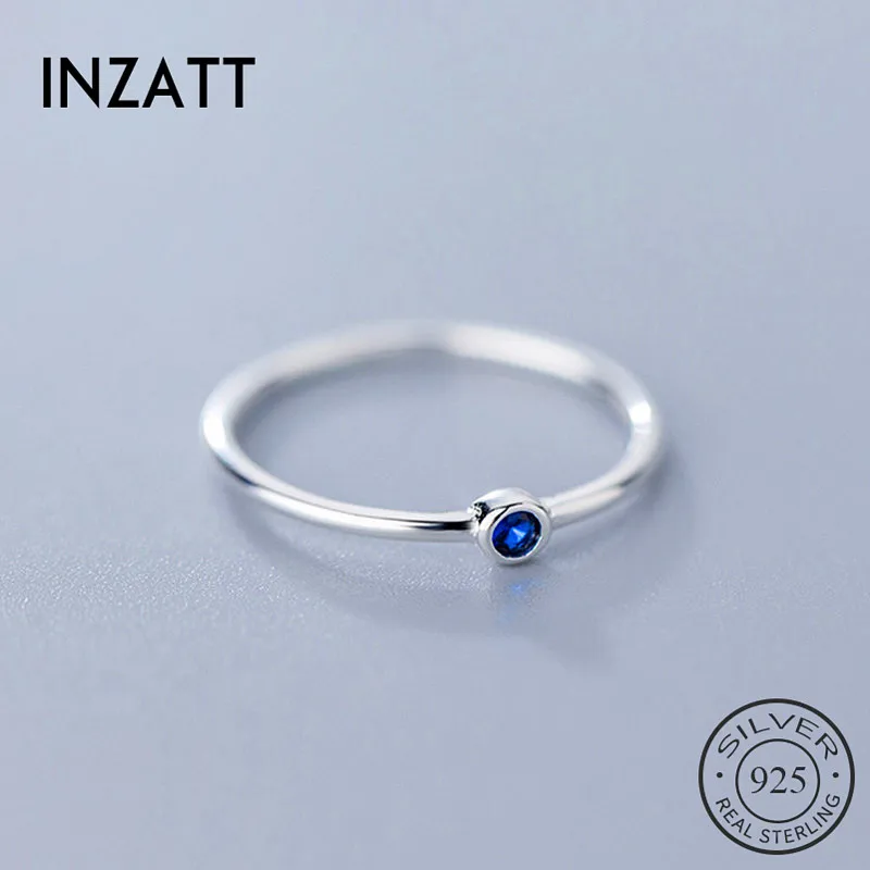 INZATT Настоящее серебро 925 проба Синий Циркон круглое кольцо для модных женщин милые ювелирные изделия минималистичные аксессуары подарок