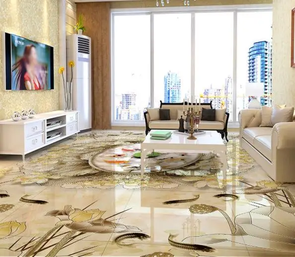 

Самоклеящиеся обои 3d для пола, водостойкие, под мрамор, лотос