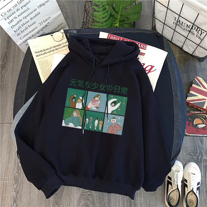 

Hoodies Women Thickening Printed Colorful Oversize Drawstring Korean Style Fashion Warm Outwear College Students Females Autumn