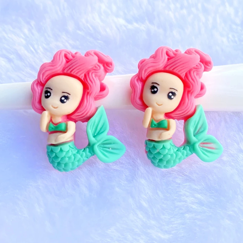 10Pcs Resin Lovely Mixed Mermaid/Little Girl Princess Flatback Cabochon Scrapbook Kawaii DIY Embellishments Accessories D80 images - 6