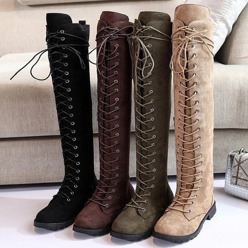 

Women's Over-the-knee Boots Round Toe Boots Side Zipper Low-heel Boots