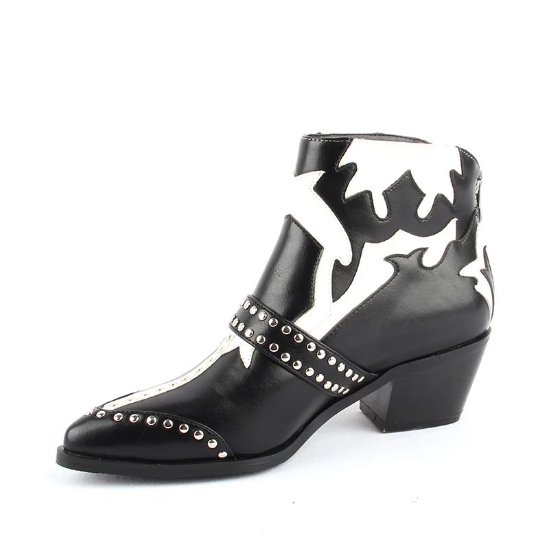 OIAH Women Winter Ankle Boots Black Buckle Rivet Shoes Female Cowboy Botas Autumn Punk PU Leather Motorcycle | Обувь