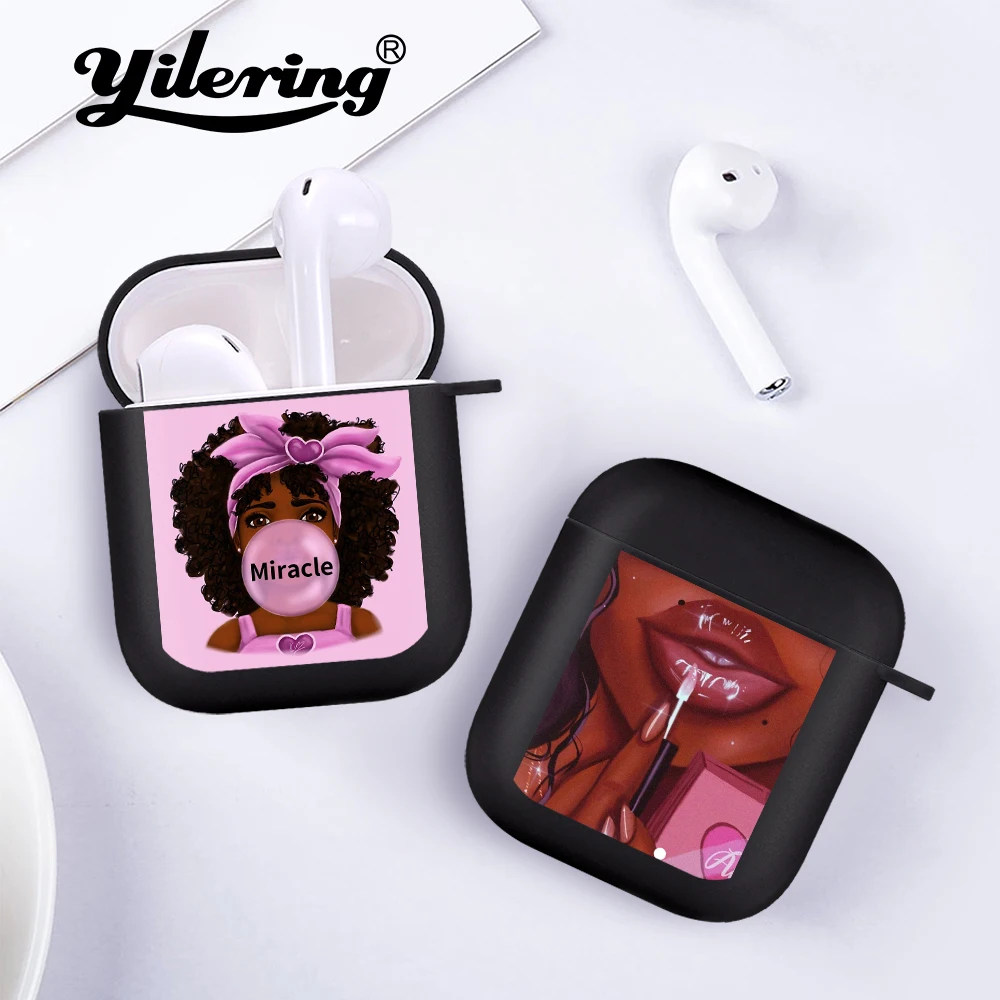 Модный черный мягкий чехол для девушек MELANIN POPPIN AirPods 2 1 Черный силиконовый