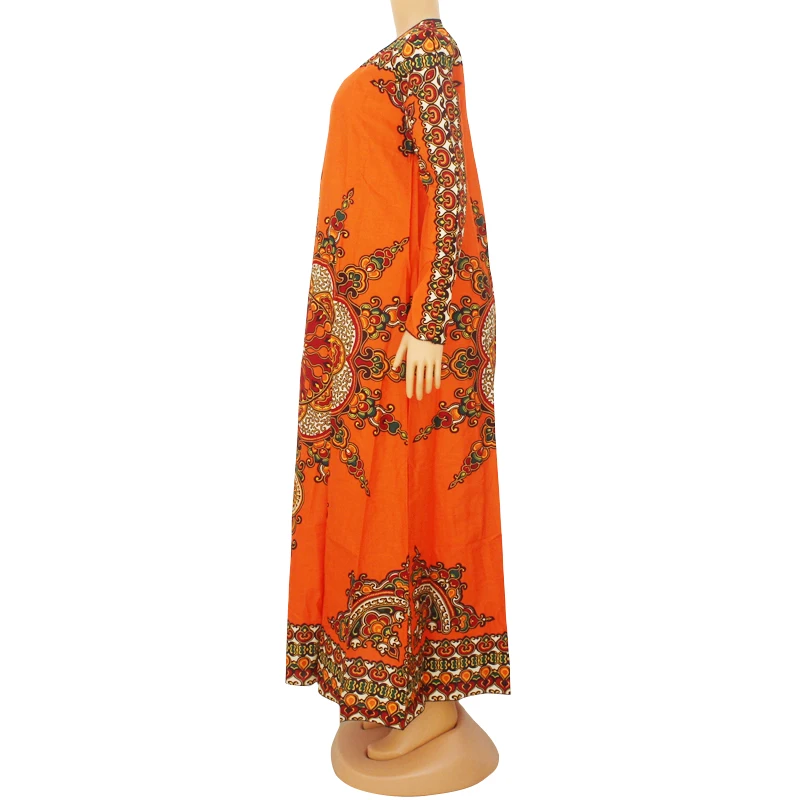 Дашики женские платья с длинным рукавом этнический стиль принт оранжевый