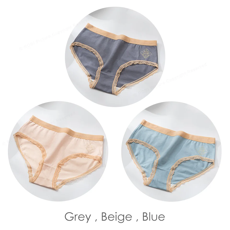 Grey Beige Blue Новое поступление, хлопковые бесшовные трусы для женщин, удобные кружевные трусы, антибактериальное белье, женское нижнее белье, 3 шт./партия - Цвет: Grey Beige Blue