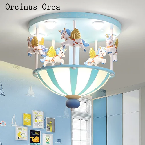 Cartoon creative circus pink ceiling light Boy Girl Bedroom children's room romantic cute pony | Лампы и освещение