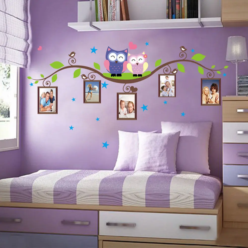 

2021 Fashion Owls Branch Family Photo Frames Wall Sticker Home Art Mural Nursery Decor Room Decoration