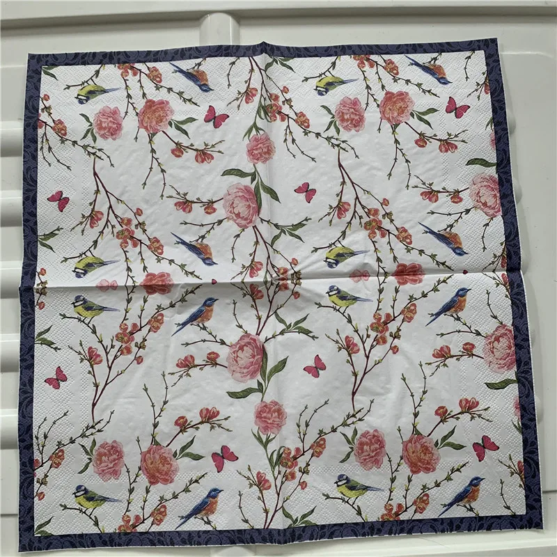 Декупаж Свадебные винтажные салфетки бумажные Элегантные Розовый Цветок Птица