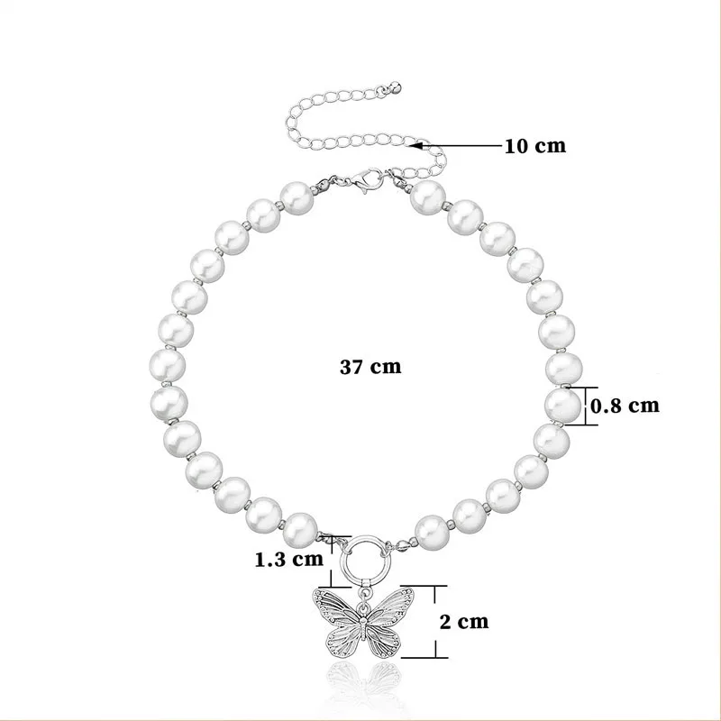 

Korean Cute Butterfly Choker Necklace For Women Beaded Chain 2021 Statement Pendant Fashion Female Collar Pearl Jewelry