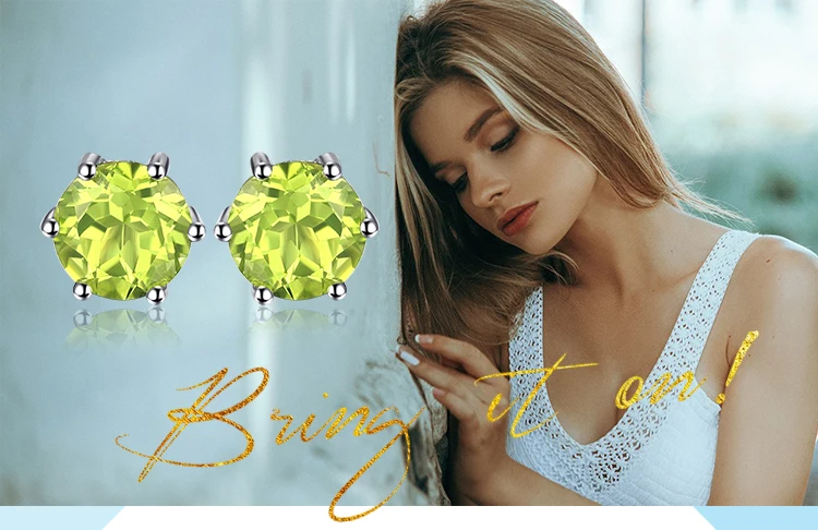 JewelryPalace круглый 1.1ct натуральный Перидот серьги гвоздики Твердые 925 пробы серебро ювелирные украшения для жен