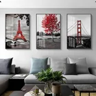 Современные красные постеры для зданий в городе, башня Парижа, Золотые ворота, мост, холст, живопись, абстрактный город, Настенная картина, домашний декор, искусство
