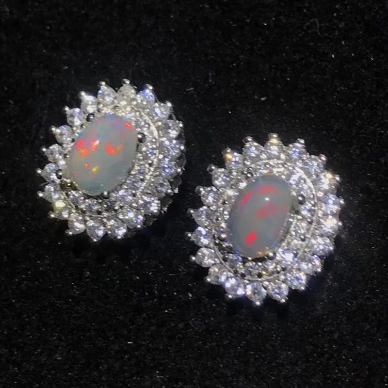 Опаловые серьги гвоздики для свадьбы из серебра 925 пробы 4 мм * 6