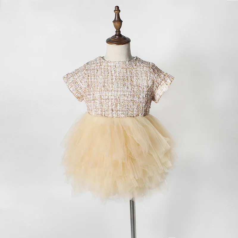 HoneyCherry Girl Evening Dress Woolen Mosaic Cake Female Baby Girls Dresses For Party And Wedding Clothes | Детская одежда и обувь