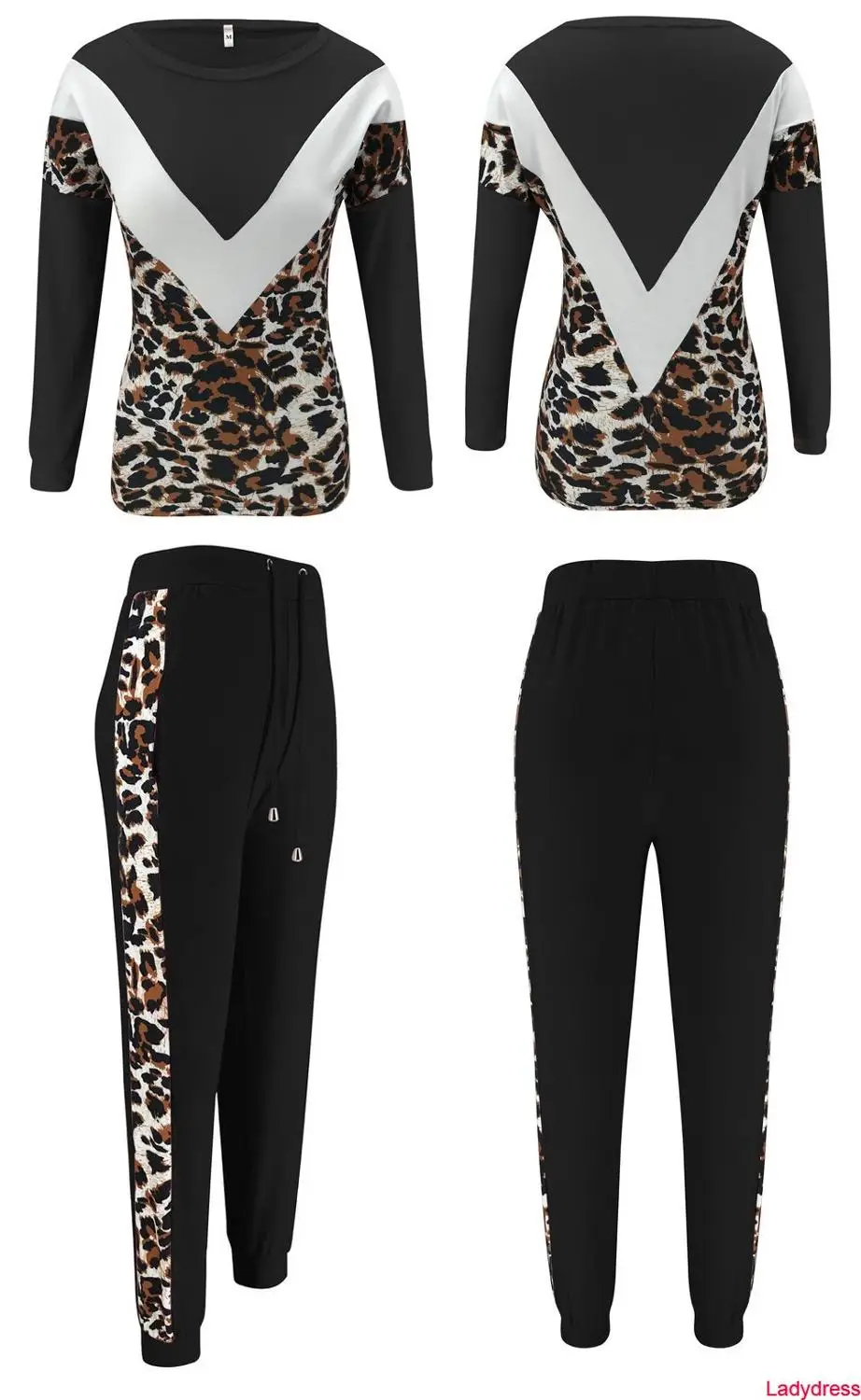 

2020 new Women Casual Two Piece Set Autumn Leopard Print Splice O-Neck Long Sleeve Ladies Tracksuit Streetwear Winter Outfits Pi