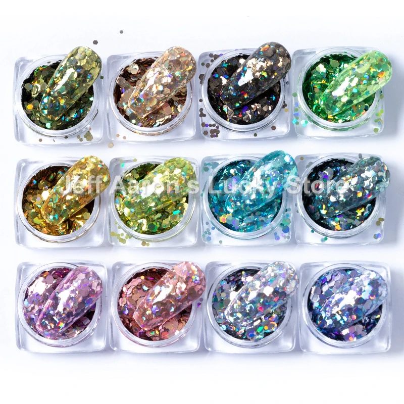 12 цветов шестигранный голографический Блестящий Гель лак для ногтей блёстки