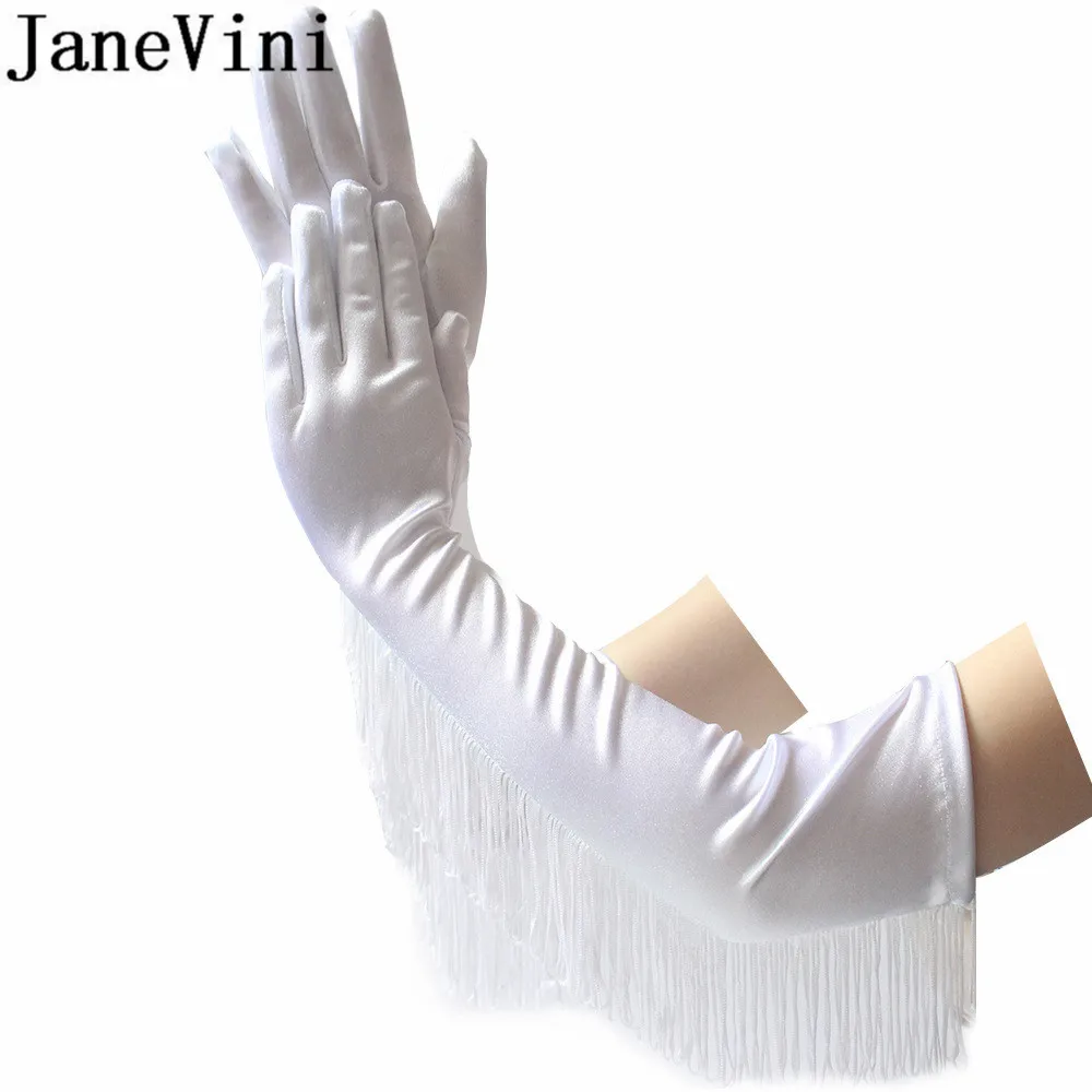 Черные атласные перчатки jaevini белые женские длинные свадебные с кисточками