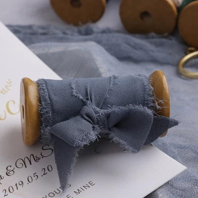 Gray Blue 2 ''x 1,5 ярдов изношенный шифон край ленты с катушкой ручной работы лента с бахромой Свадебный Пригласительный букет подарочная упаковка плоские пластины - Цвет: Gray Blue
