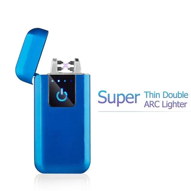 Супер тонкая Электронная зажигалка плазменная USB Зажигалка для сигарет курить может выгравировать логотип - Цвет: blue 1