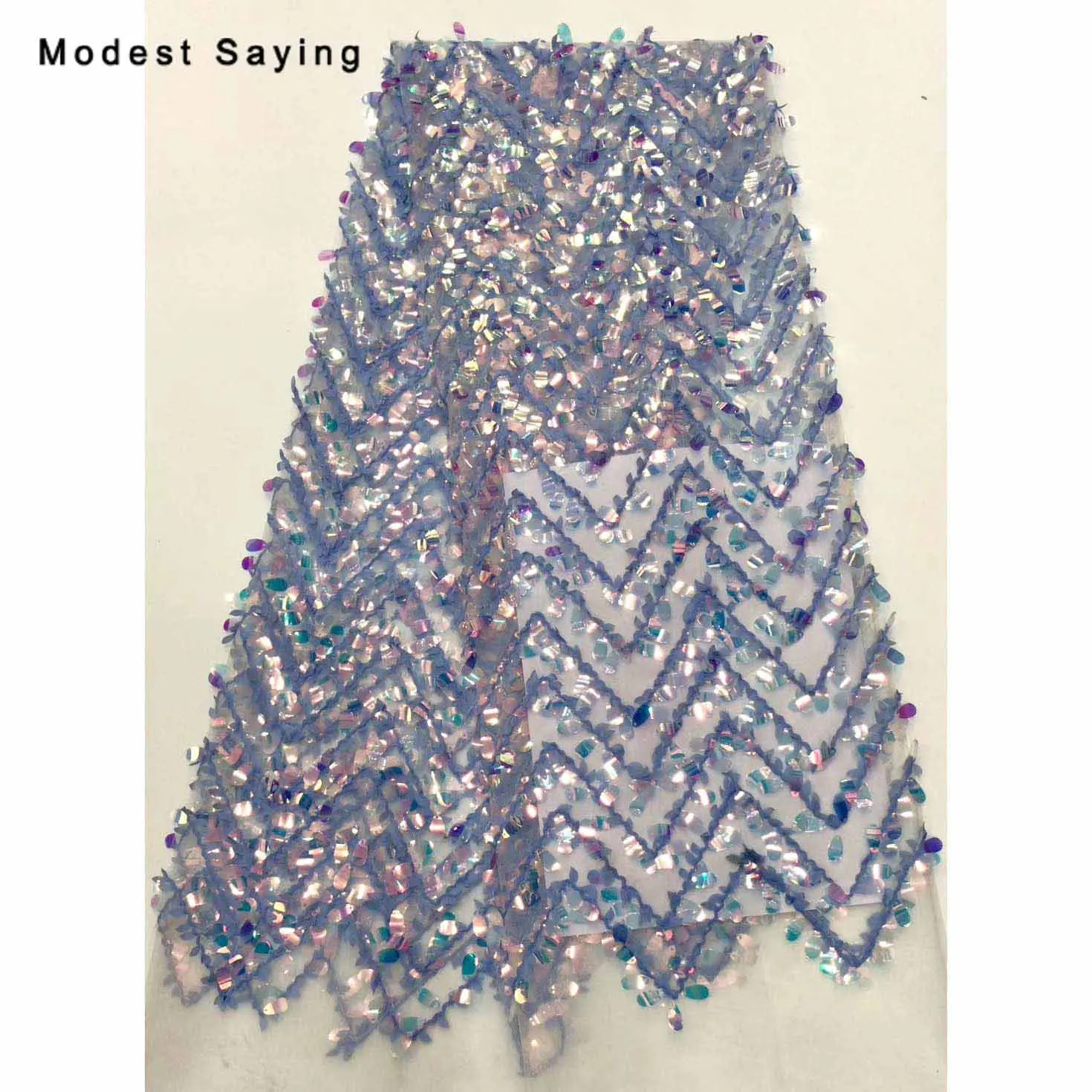 2 ярда синие блестки вышитая ткань для вечерних платьев с волнистыми блестками