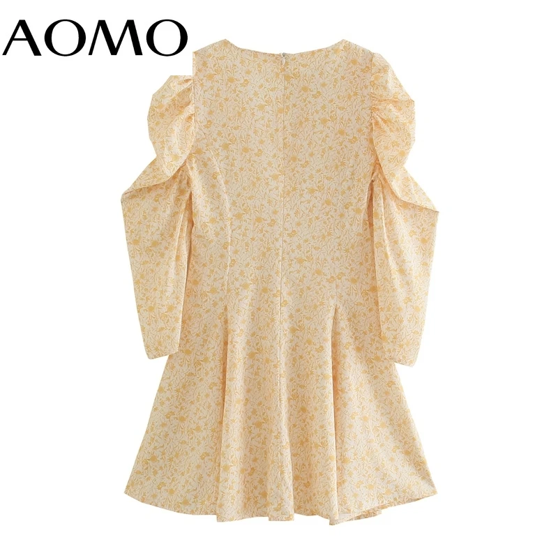 

AOMO Female Dress Floral Print Romantic Dress Square Collar Three Quarter Sleeve Females Mini Dresses Vestidos 2W24A