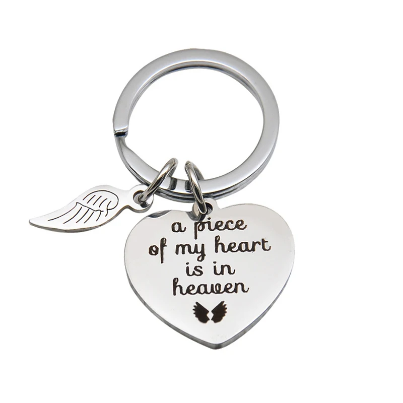 

Memorial Jewelry A Piece of My Heart is in Heaven Keychain Angel Wing Stainless Steel Key Chain Memorial Gift