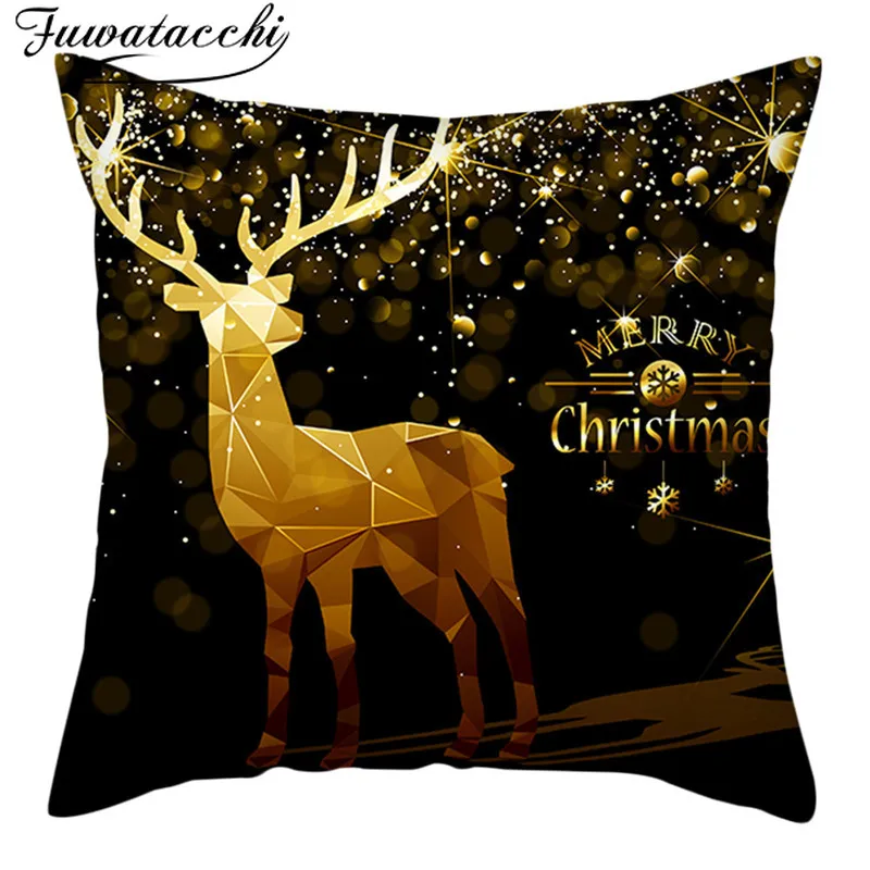 

Fuwatacchi Black Snowflake Cushion Cover Merry Christmas Printed Decorative Pillows Cover for Home Sofa Throw Pillowcase 45*45cm