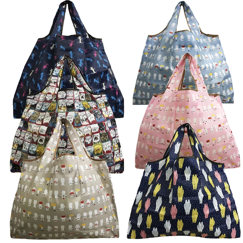 

New Fashion Women Fold Shopping Bag Shopper Tote Large Eco Reusable Floral Storage Bags Portable Shoulder Handbag Folding Bag