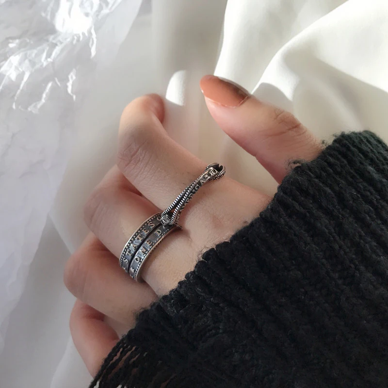 Витое 925 пробы Серебряное кольцо для женщин с буквенным начальным панк