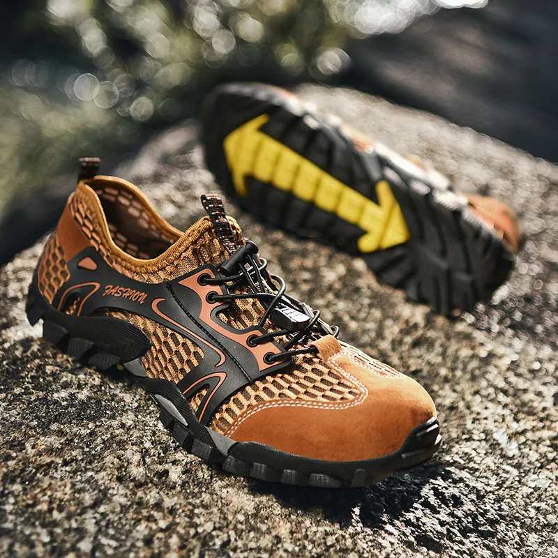 2021 Luxury Brand Mesh Shoes Men Non-slip Hiking Shoes Lace Up Camping Light Man Trekking Shoes Zapatos Hombre Big Size 48