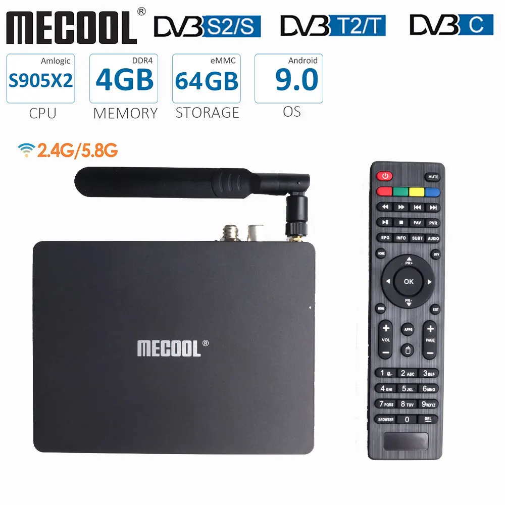 Mecool K7 tv Box Amlogic S905X2 DVB T2 DVB S2 DVB C 4 Гб DDR4 64 Гб rom Android 9,0 двойной WiFi светодиодный антенна дисплея телеприставка