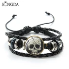 Винтажный цветной браслет с изображением сахарного черепа и цветов, модные аксессуары из стекла и драгоценных камней, плетеный браслет, талисман, ювелирные изделия для друзей