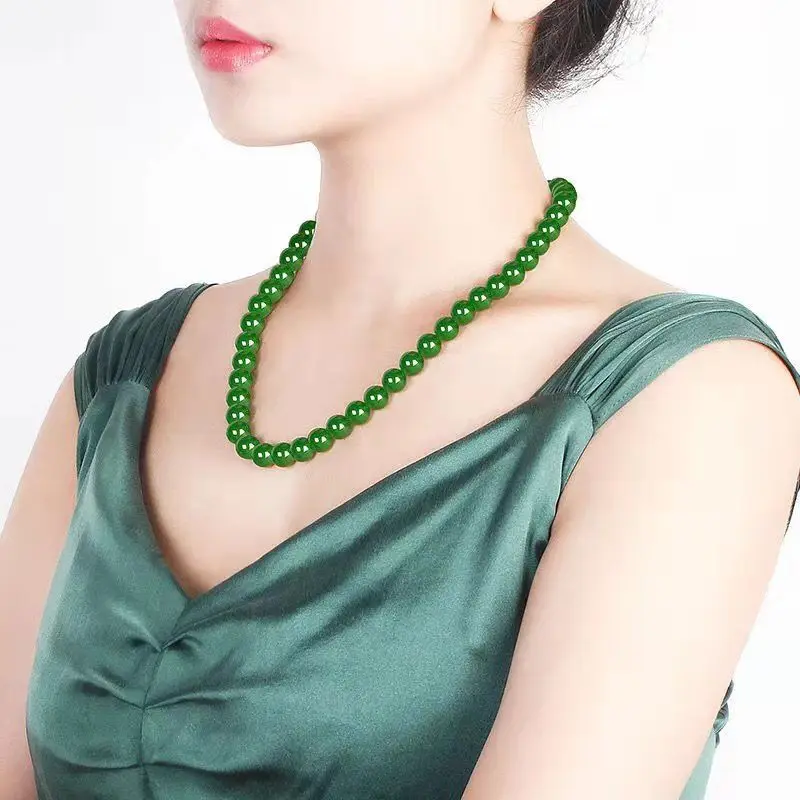 

Genuine Natural Green Jade Beaded Necklace Women Fine Jewelry Real Chinese Grade A Jades Stone Necklaces Accessories Jewellery