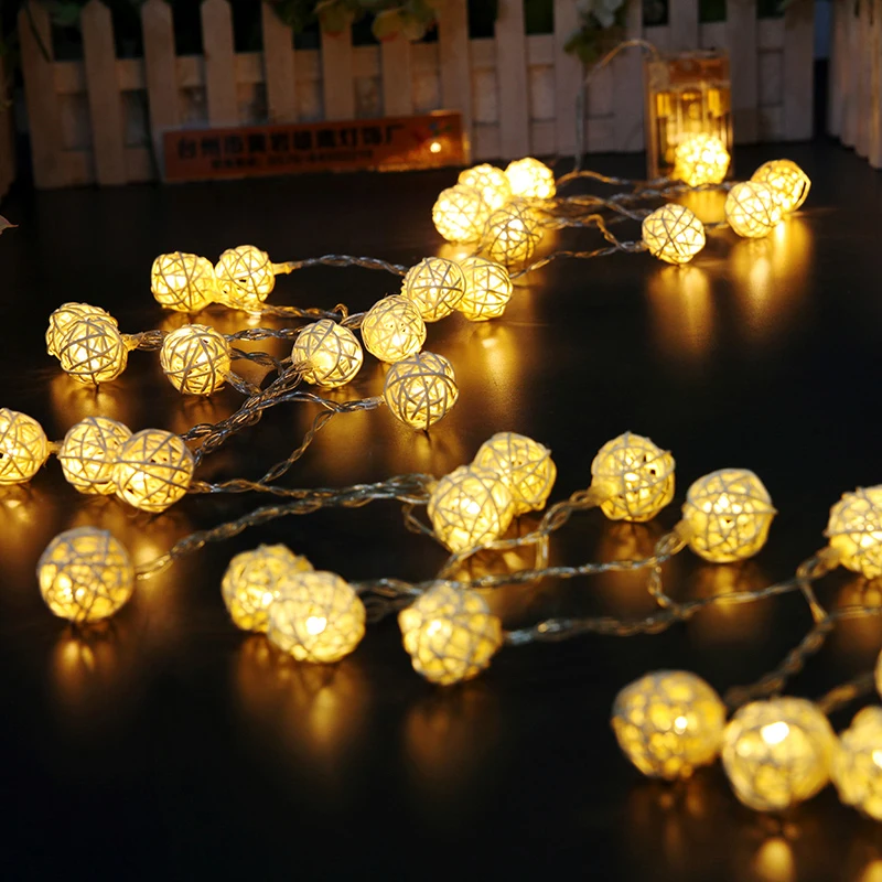 1M 3.2FT 10LED Warm White Wedding Sepak Takraw Rattan Balls Fairy the battery Chandelier Nightlight Garland Party Christmas | Лампы и