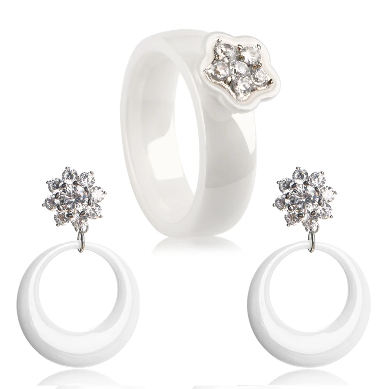 TUHE новые полые круглые керамические серьги капли с цветком из горного хрусталя и