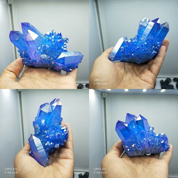 Phantom Blue натуральный Титан с покрытием Рок Кварцевый кластер Geode Druzy Кварцевый Минеральный Sampl