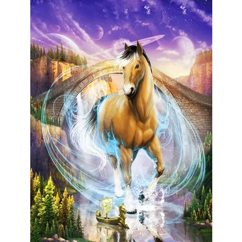 

Landscape Diamond Painting, 5D DIY Full Square Diamond Embroidery Kit, Horse Round Rhinestone Cross Stitch, Art Home Decoration