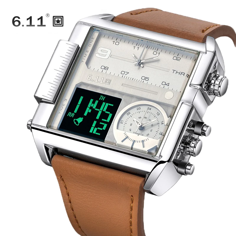 6 11 мужские многоразовые светодиодный цифровые часы люксовый бренд три часовых