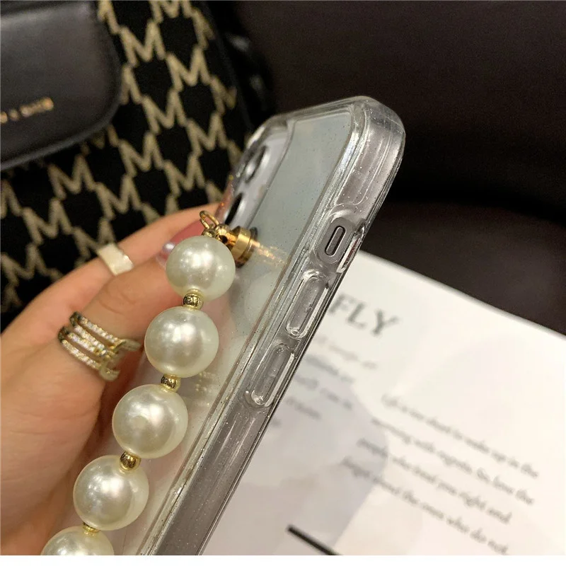 

Bracelet Transparent Phone Cases for iphone 12 11 Pro Max X XS XR 7 8 Plus SE 2020 12 Mini Pearl Chain Soft Back Cover