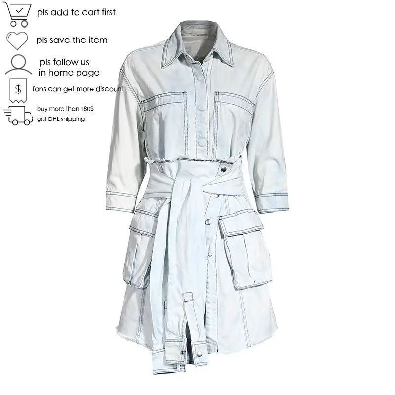 

GetSpring, женские комплекты, женская джинсовая рубашка в стиле ретро с бандажным верхом и юбкой, Новинка осени 2020