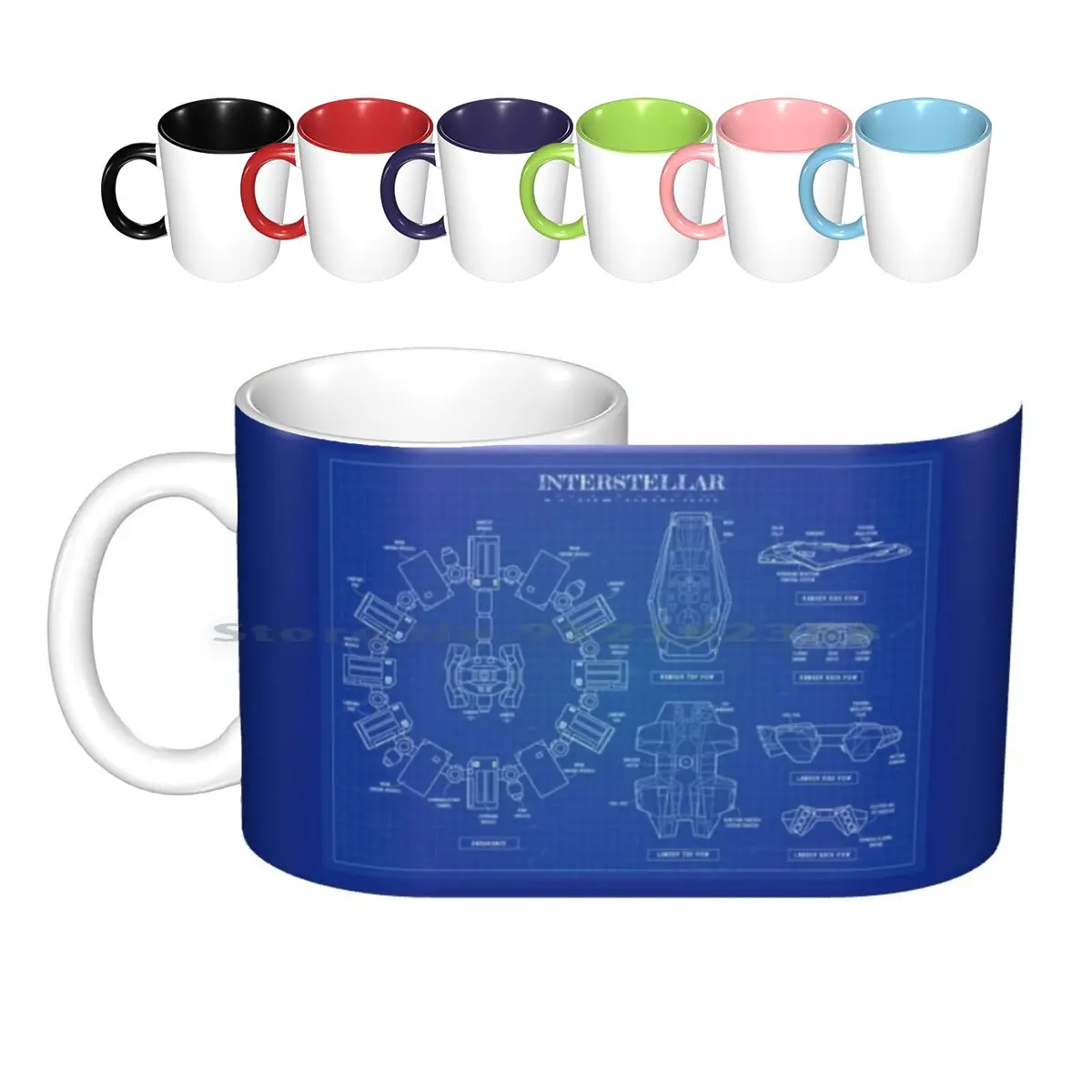 

Interstellar Blueprint Ceramic Mugs Coffee Cups Milk Tea Mug Rockets Rocket Engine Heavy Exploration Moon Space Blueprint