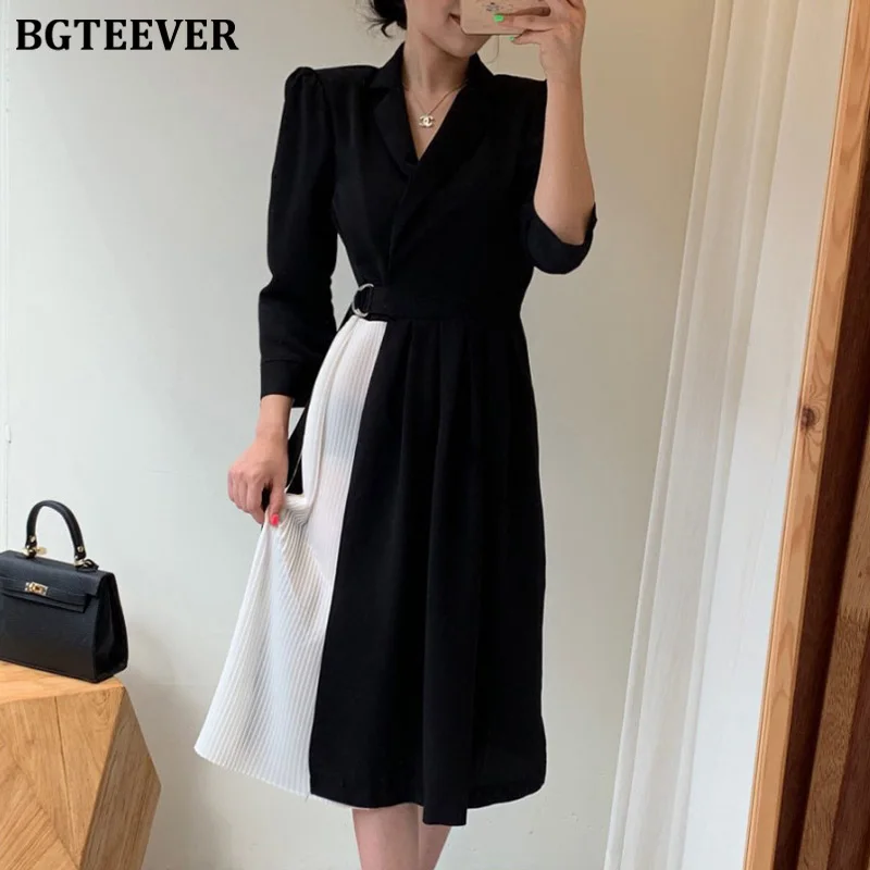 Винтажное платье BGTEEEVR с отложным воротником лоскутное женское высокой талией