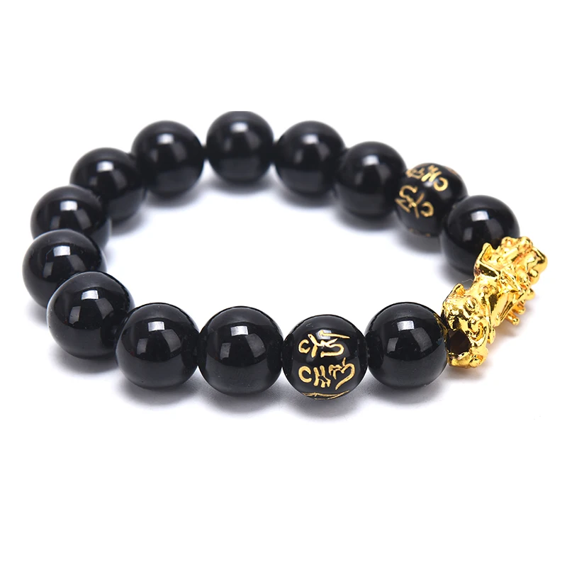 Браслет унисекс из обсидиана с бусинами мужской и женский браслет черного золота