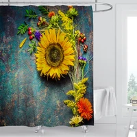 sunflower printing shower curtain with hooks bathroom waterproof polyester bath curtains yellow flowers shower curtain
