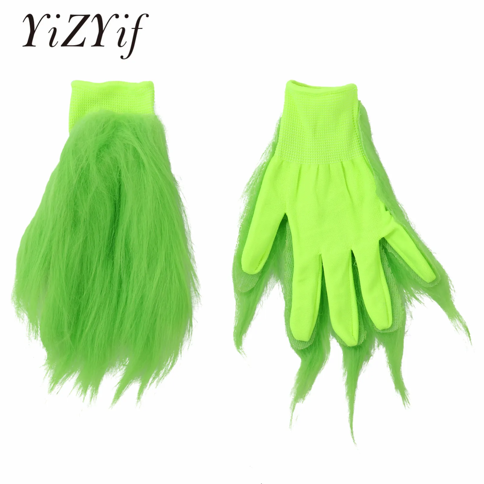 1 Pair Unisex Grinches Gloves Costume Gloves Funny Carnival Plush Green Gloves For Purim Deluxe Party Grinc Cosplay Gloves
