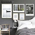 Современный лес пейзаж, холст, живопись, старик на рыбалке плакат Лодка, настенное искусство, скандинавский Декор для дома, гостиной, аксессуары