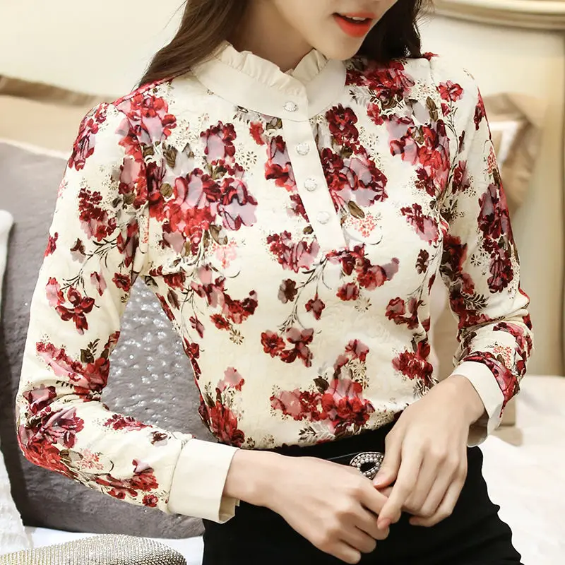 Women Blouse Plus Size Turtleneck Women's Lace Autumn Winter Long Sleeve Shirt Top Blusas Ropa De Mujer | Женская одежда