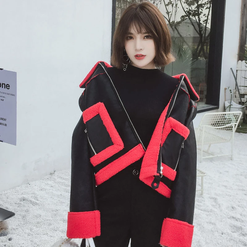 Модная зимняя куртка Женская овечья шерсть женская из искусственной кожи